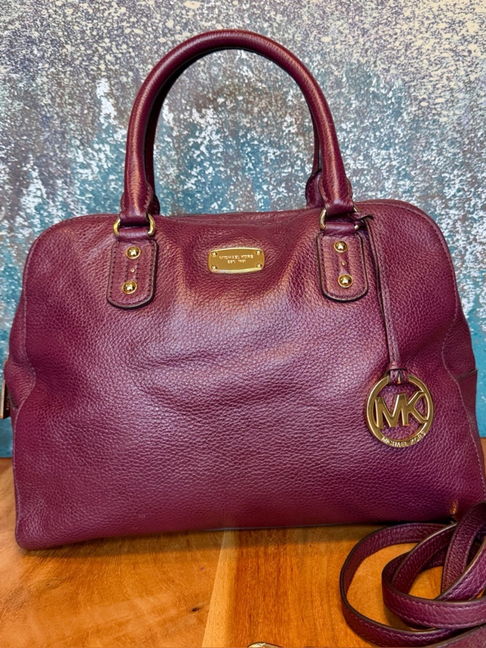 Michael Michael Kors Y2K Pebbled Leather Satchel Crossbody Purple/Gold (GUC)